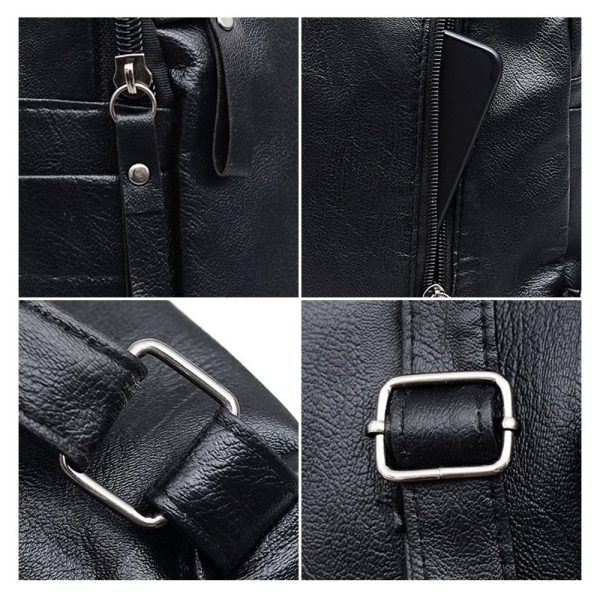 High Quality PU Leather Women Backpack Fashion Solid School Bags For Teenager Girls Large Capacity Casual Women Black Backpacks - Image 7