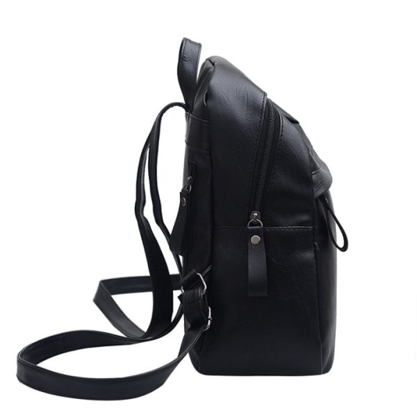 High Quality PU Leather Women Backpack Fashion Solid School Bags For Teenager Girls Large Capacity Casual Women Black Backpacks - Image 4