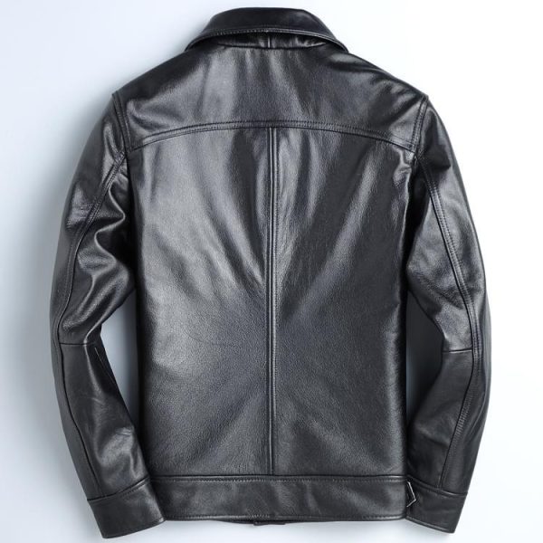Top Layer Cowhide Leather Leather Jacket Men's Short Slim Leather Jacket Jacket - Image 3