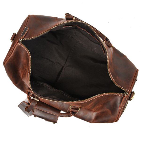 Leather Travel Bag Crazy Horse Leather Retro Duffel Bag - Image 2