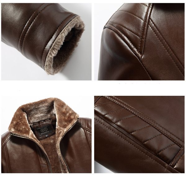 Leather Jacket Men's Leather Jacket With Fur - Image 5