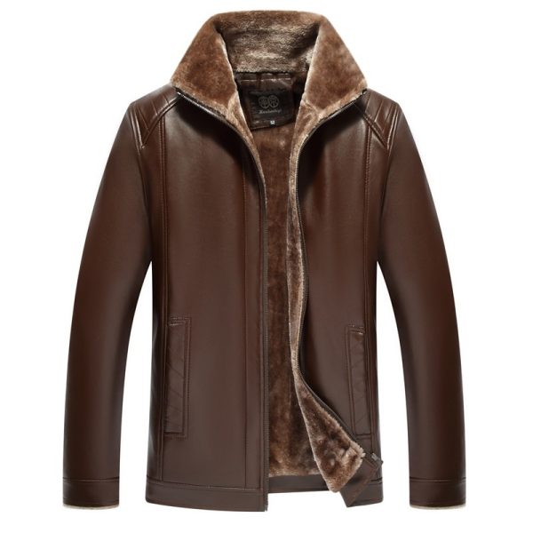Leather Jacket Men's Leather Jacket With Fur - Image 4