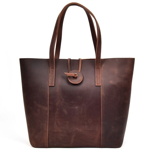 Women Genuine Leather Handbag Crazy Horse Leather Clutch Tote Bags Designer Simple Retro Big Shopping Bag - Image 2