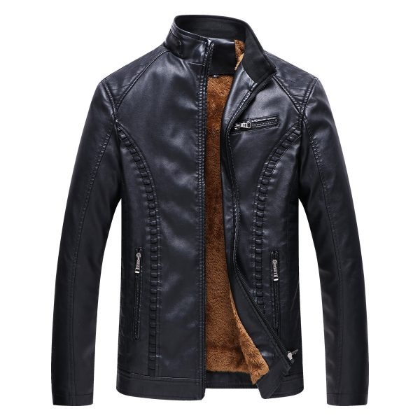 Fleece Warm Leather Jacket PU Leather Jacket - Image 2