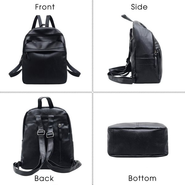 High Quality PU Leather Women Backpack Fashion Solid School Bags For Teenager Girls Large Capacity Casual Women Black Backpacks - Image 5