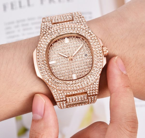 Mens Watches Luxury Brand Fashion Diamond Date Quartz Watch - Image 3