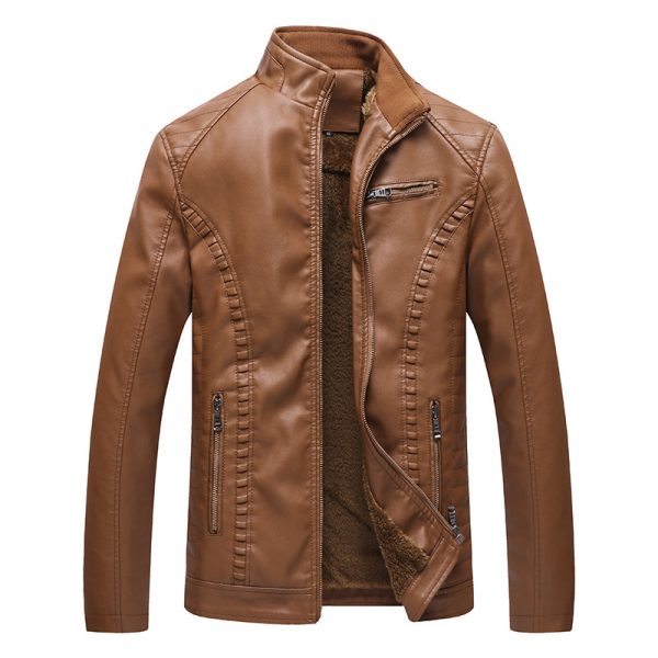 Fleece Warm Leather Jacket PU Leather Jacket - Image 3