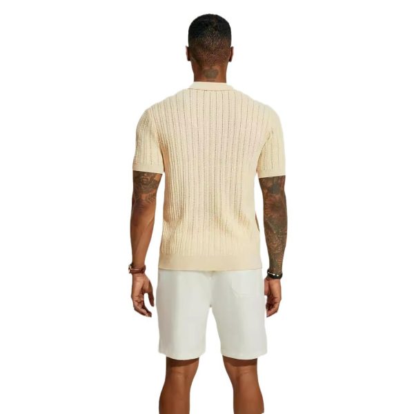 Summer Cool Knitted Men's Shirt Short Sleeved Lapel Solid Color - Image 9