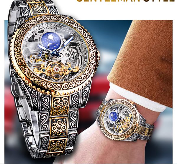 Forsining Skeleton Carved Tourbillon Mechanical Watches Luxury Men's Wristwatch - Image 3