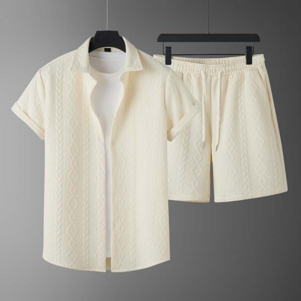 Men's Diamond Patterned Short Sleeved Shirt And Shorts Set - Image 7