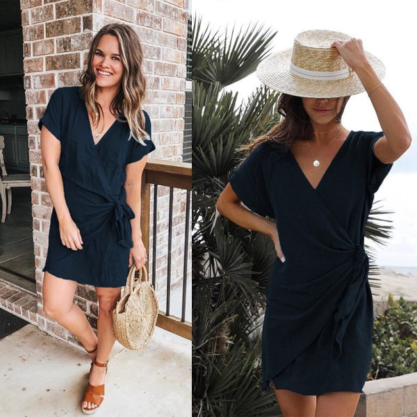 V-neck Lace-up Irregular Female Dress - Image 4