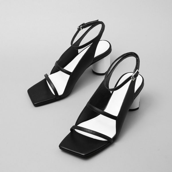 European And American Fashion Sandals Female Profiled Heel Square Toe Hollow Catwalk Anchor WomenS Shoes - Image 4