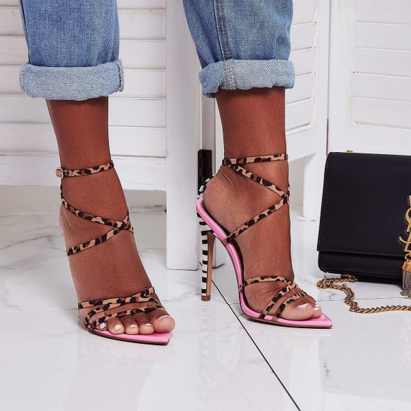 Womens Sandals Shoes Ankle Strap Cross-tied Leopard And Zebra Printed - Image 6