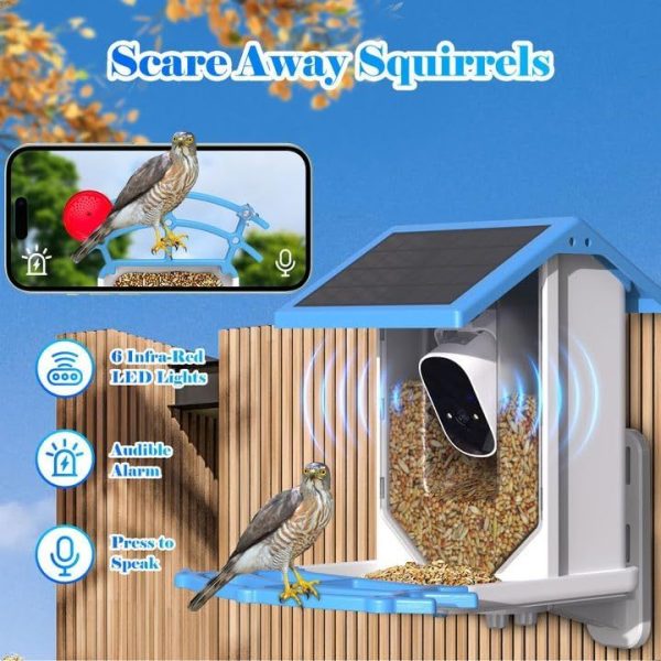 Smart Bird Feeder With Camera,Solar-Powered WiFi 4MP Live Camera,AI Identify Bird Species Auto Capture Garden Bird Watching&Motion Detection,Ideal Gift For Bird Lovers,Blue - Image 2