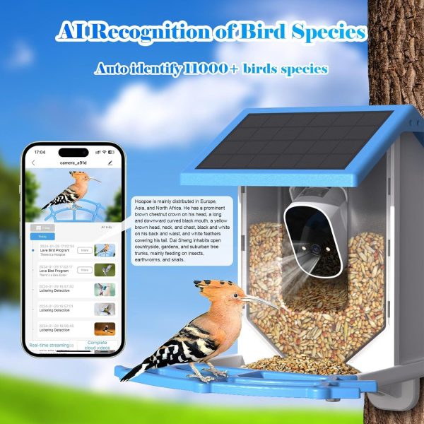Smart Bird Feeder With Camera,Solar-Powered WiFi 4MP Live Camera,AI Identify Bird Species Auto Capture Garden Bird Watching&Motion Detection,Ideal Gift For Bird Lovers,Blue - Image 5