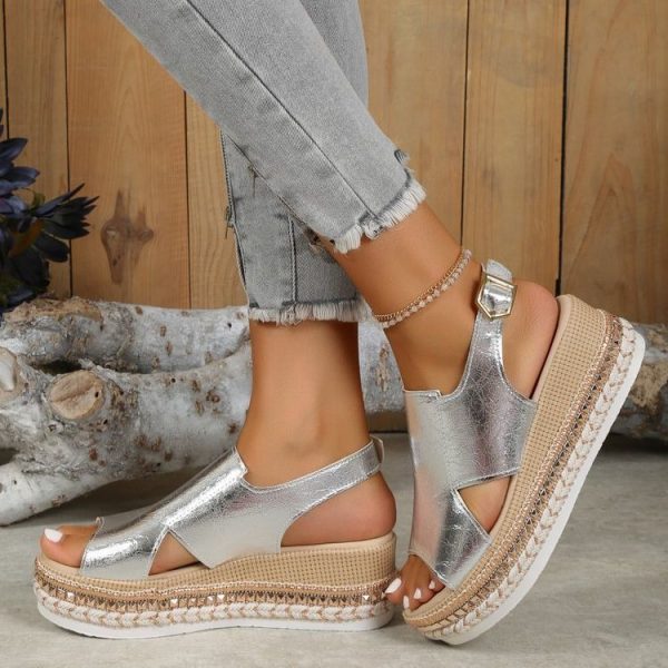 Summer Shiny Sandals Hollow Design Fish Mouth Sandal For Women Fashion Buckle Wedges Shoes - Image 4