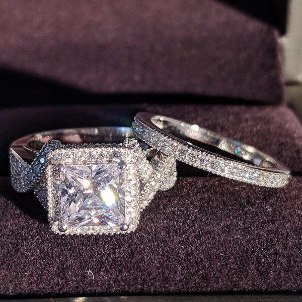 European And American Diamond Square Ring