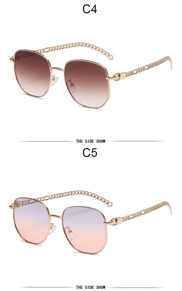 Oval Frame Metal Chain Sunglasses For Women - Image 3