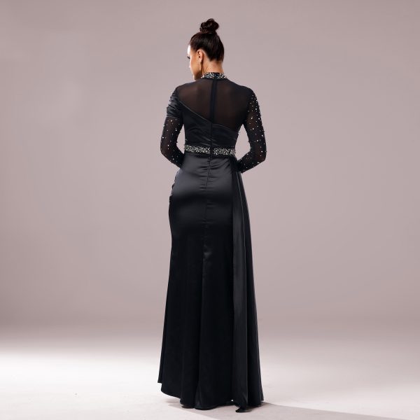 Long Sleeve Slim-fit Sheath Pearl Banquet Fishtail Evening Dress - Image 5