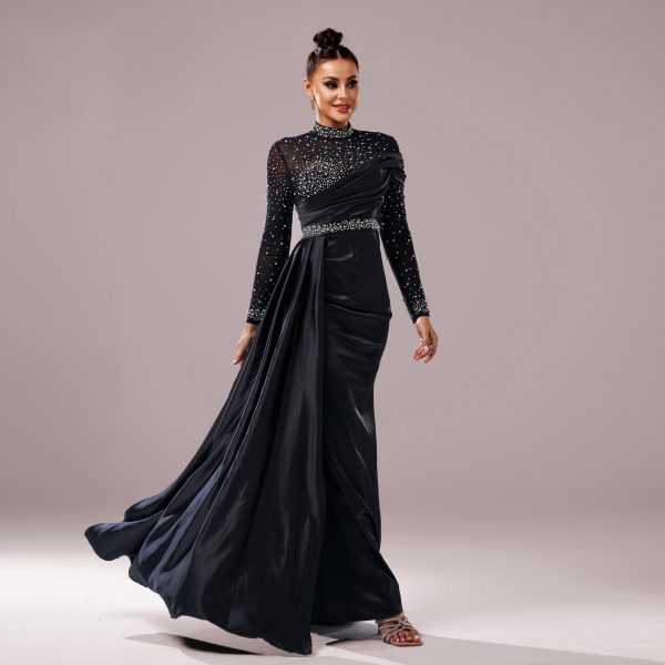 Long Sleeve Slim-fit Sheath Pearl Banquet Fishtail Evening Dress - Image 4