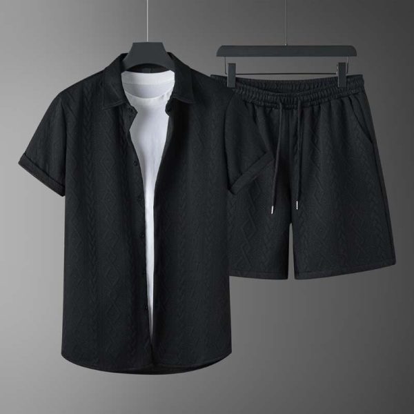 Men's Diamond Patterned Short Sleeved Shirt And Shorts Set - Image 9