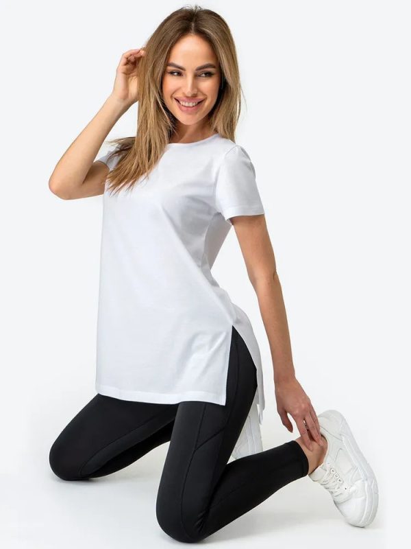 Slit Loose Round Neck Short Sleeve Sweater - Image 6