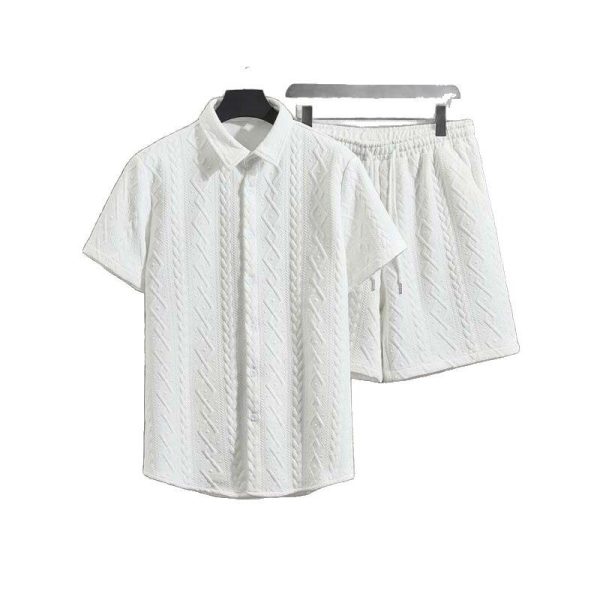 Men's Diamond Patterned Short Sleeved Shirt And Shorts Set - Image 5