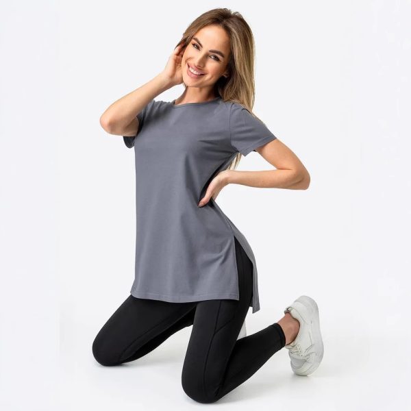 Slit Loose Round Neck Short Sleeve Sweater - Image 7
