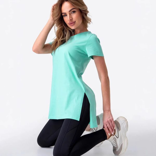 Slit Loose Round Neck Short Sleeve Sweater - Image 5