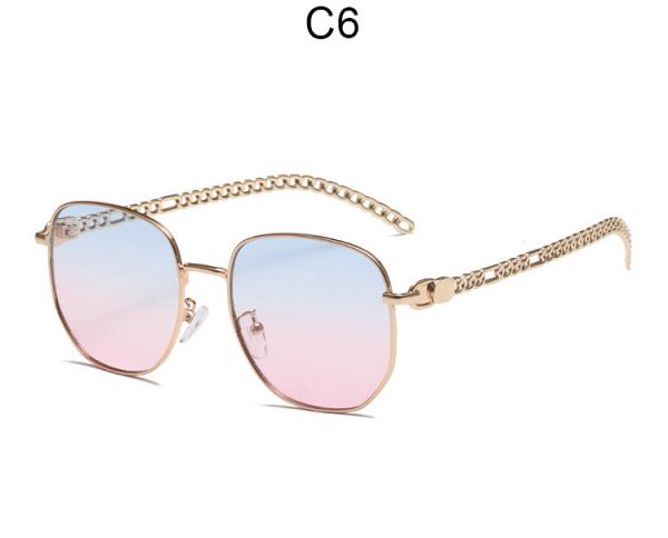 Oval Frame Metal Chain Sunglasses For Women - Image 10