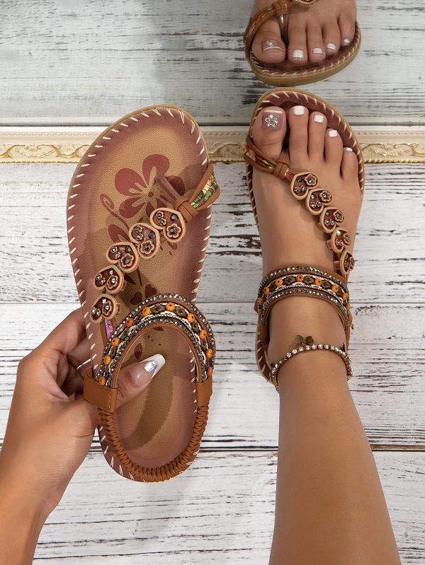 Bohemian Thong Sandals Summer Fashion Flowers Flat Beach Shoes For Women - Image 3