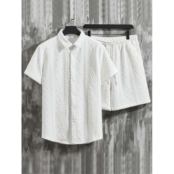 Men's Diamond Patterned Short Sleeved Shirt And Shorts Set - Image 8