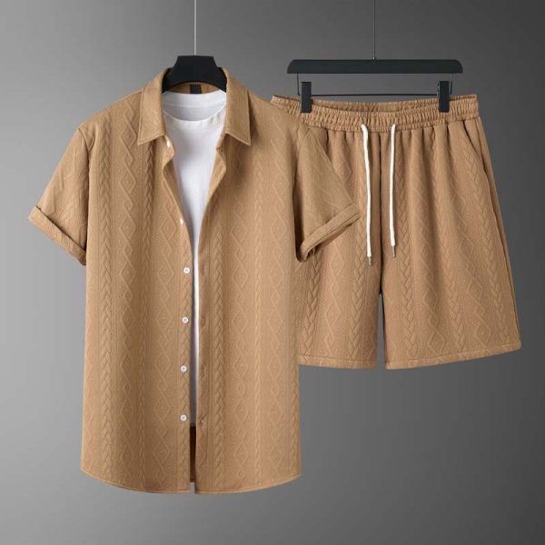 Men's Diamond Patterned Short Sleeved Shirt And Shorts Set - Image 10