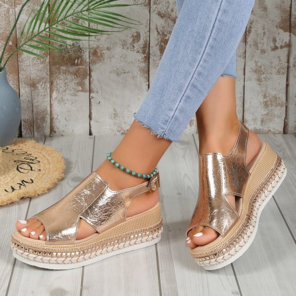 Summer Shiny Sandals Hollow Design Fish Mouth Sandal For Women Fashion Buckle Wedges Shoes - Image 6