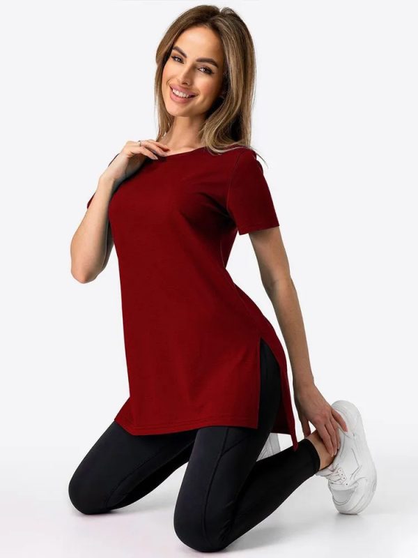 Slit Loose Round Neck Short Sleeve Sweater - Image 2