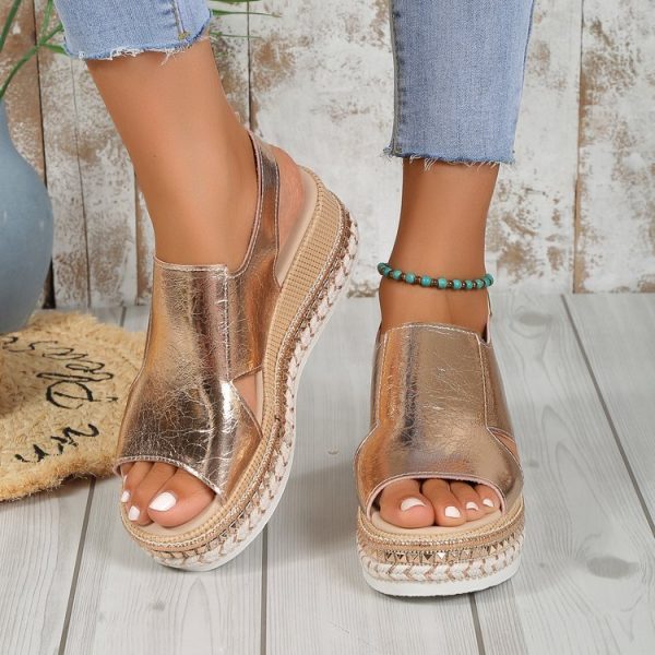 Summer Shiny Sandals Hollow Design Fish Mouth Sandal For Women Fashion Buckle Wedges Shoes - Image 5