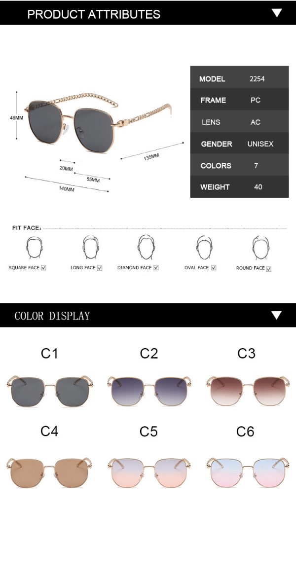 Oval Frame Metal Chain Sunglasses For Women - Image 5