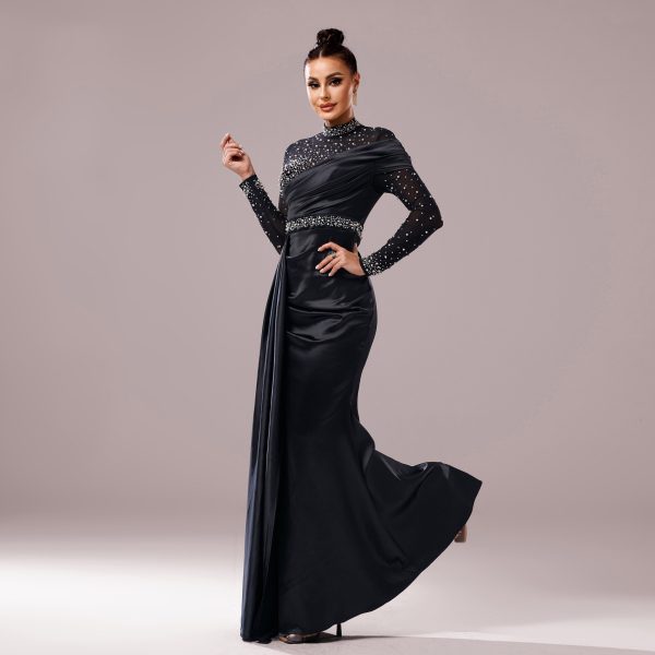 Long Sleeve Slim-fit Sheath Pearl Banquet Fishtail Evening Dress - Image 2