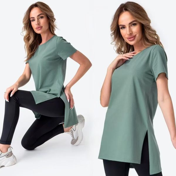 Slit Loose Round Neck Short Sleeve Sweater