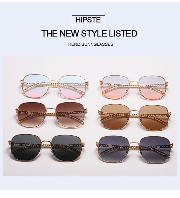 Oval Frame Metal Chain Sunglasses For Women - Image 4