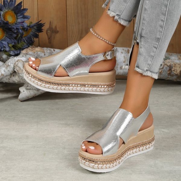 Summer Shiny Sandals Hollow Design Fish Mouth Sandal For Women Fashion Buckle Wedges Shoes - Image 7