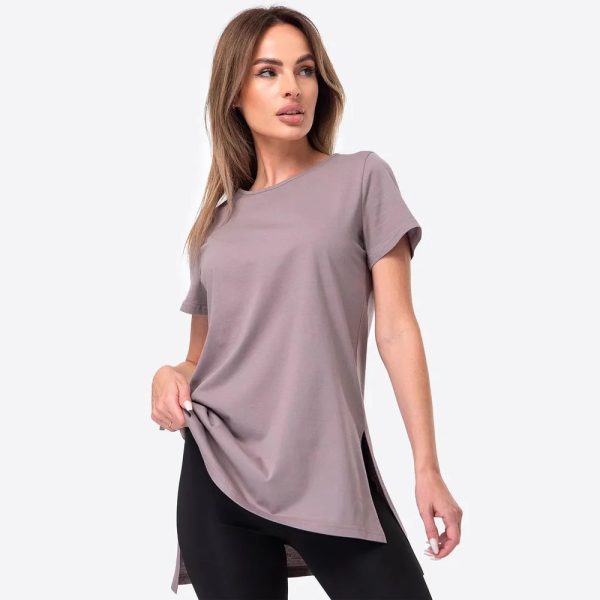 Slit Loose Round Neck Short Sleeve Sweater - Image 8