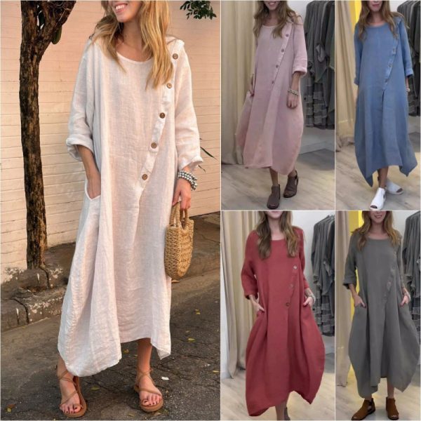 Women's Loose Round-neck Long-sleeved Dress