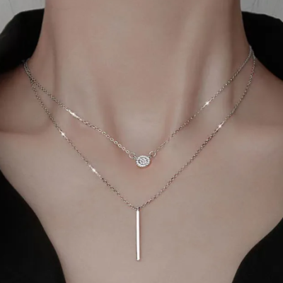 Trendy Double Chain S925 Silver Zircon Necklace for Women