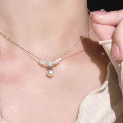 Single Small Pearl Zircon Necklace For Women