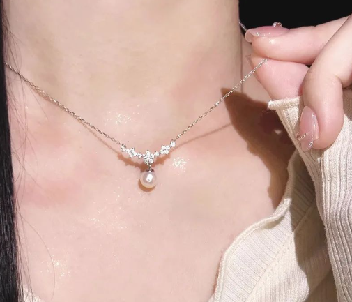 Single Small Pearl Zircon Necklace For Women