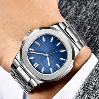 Fashion steel belt men’s luminous quartz calendar wristwatch with stainless steel strap and luxury design