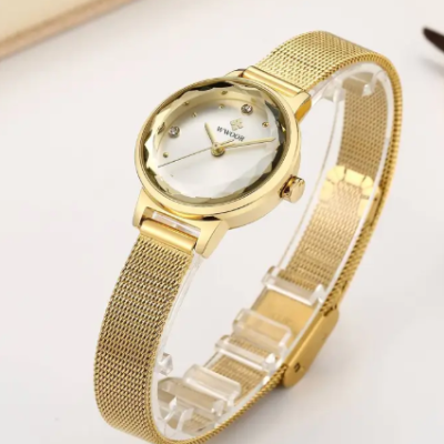 Fashion simple women’s quartz watch with stainless steel mesh strap, minimalist dial, and elegant design