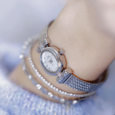 Women’s light luxury small silver watch with jewelry-inspired design and quartz movement, perfect for daily wear or special occasions