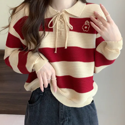 “Autumn New Fashion Striped Clothes for Women – Long-Sleeved Casual Top”